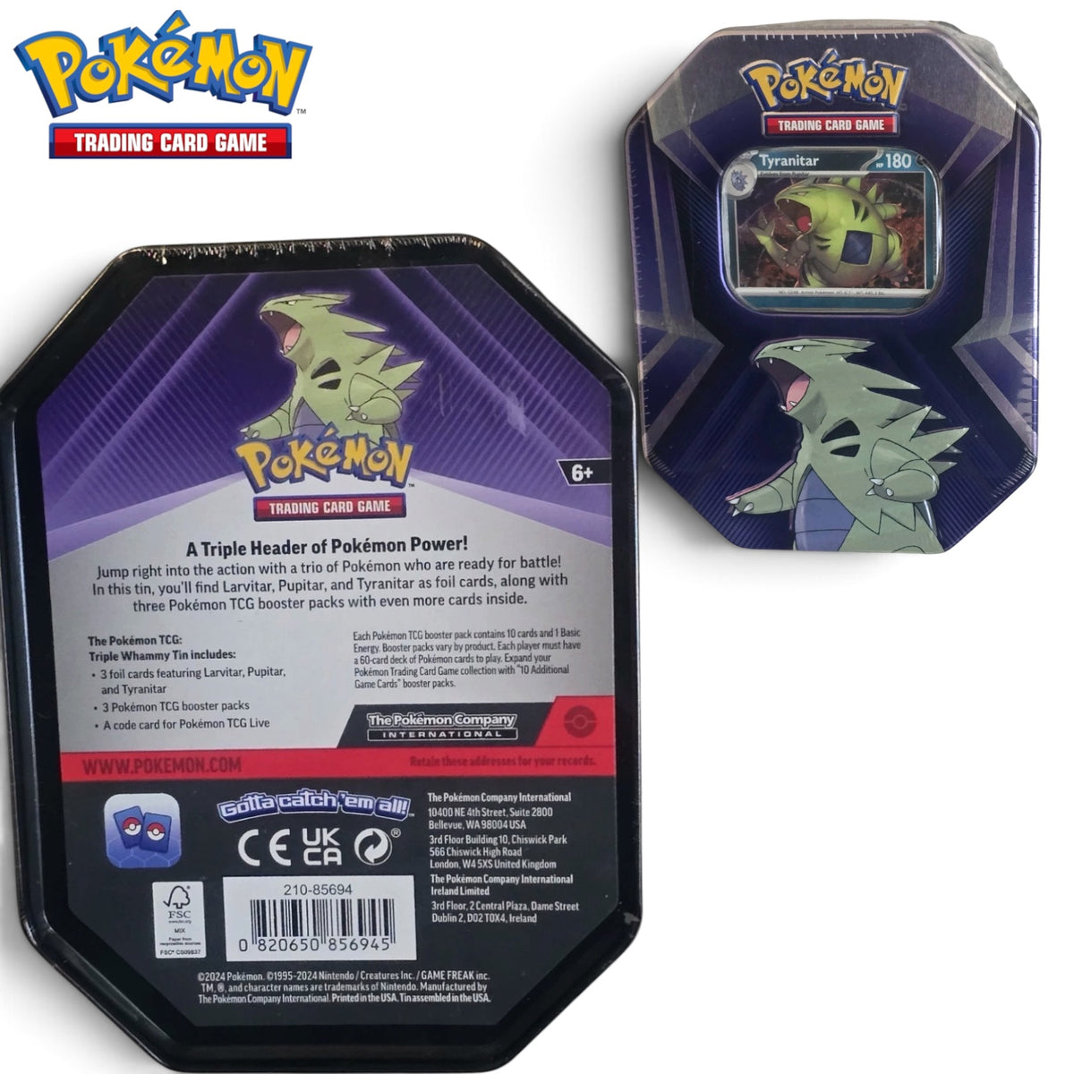 Pokemon TCG, Tyranitar Triple Whammy Collectors Tin, Exclusive Signed Card & Factory Sealed.