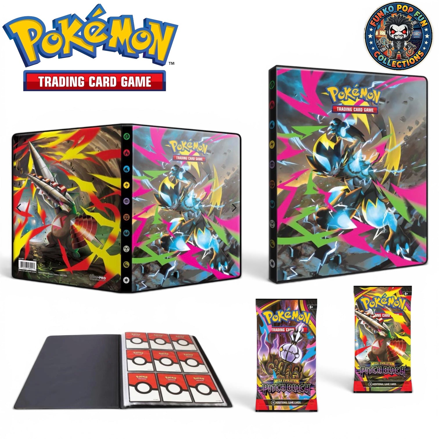 Exclusive Ultra Pro - Pokemon - Mega Evolution - Pitch Black - 9 Pocket Portfolio + 2 Booster Packs.