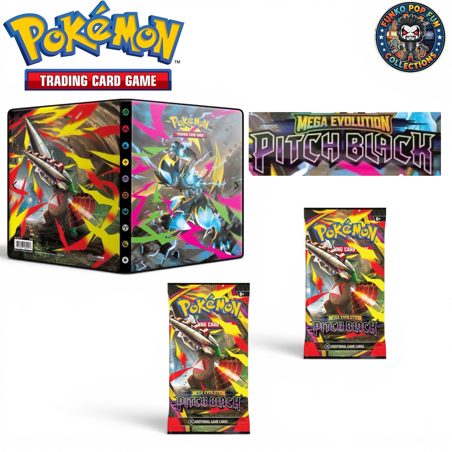 Exclusive Ultra Pro - Pokemon - Mega Evolution - Pitch Black - 9 Pocket Portfolio + 2 Booster Packs.