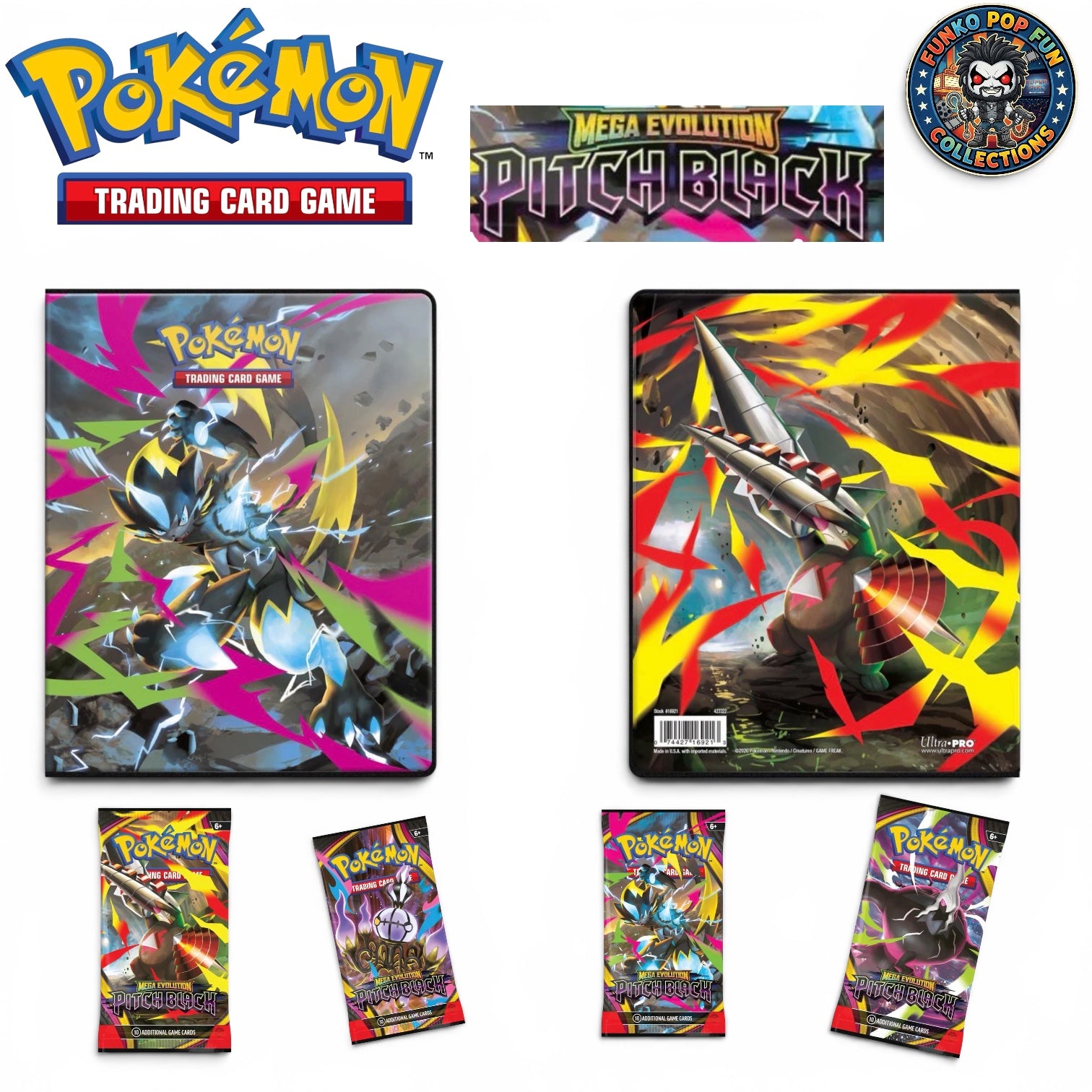 Exclusive Ultra Pro - Pokemon - Mega Evolution - Pitch Black - 9 Pocket Portfolio + 2 Booster Packs.