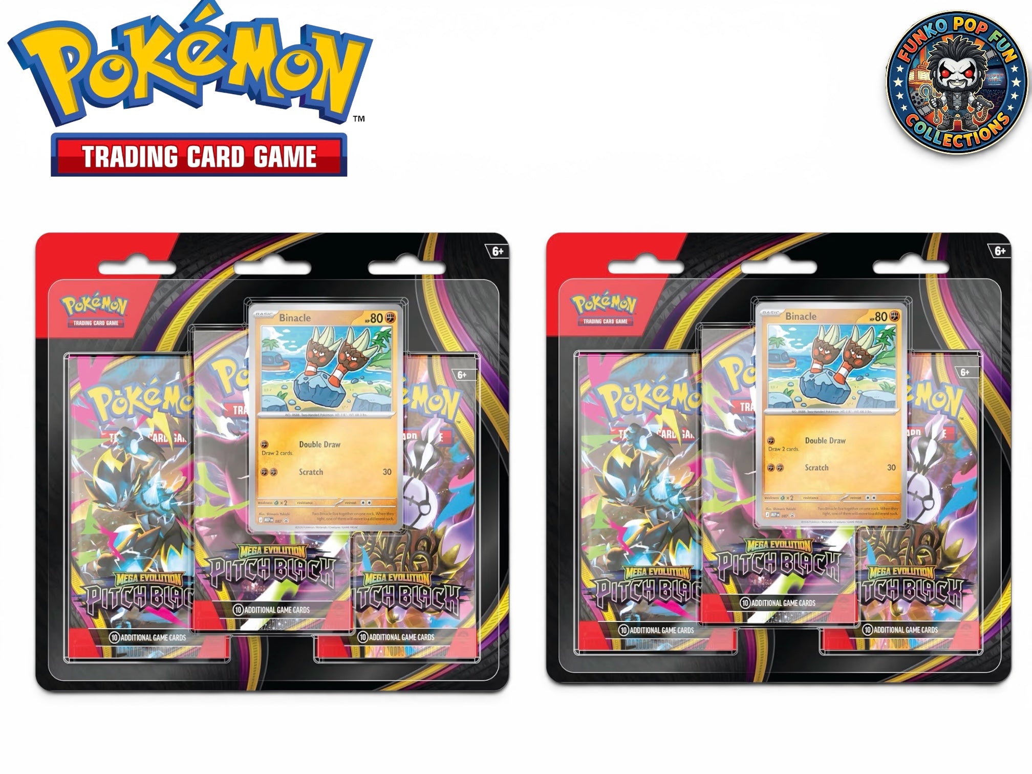 Pokémon TCG: Mega Evolution—Pitch Black Triple Pack 1 Foil Promo Card & 3 Booster Packs.