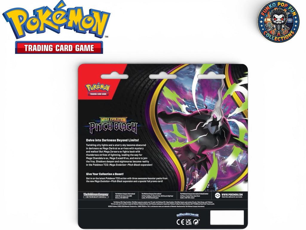 Pokémon TCG: Mega Evolution—Pitch Black Triple Pack 1 Foil Promo Card & 3 Booster Packs.