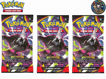 Pokémon TCG: Mega Evolution—Pitch Black Triple Pack 1 Foil Promo Card & 3 Booster Packs.