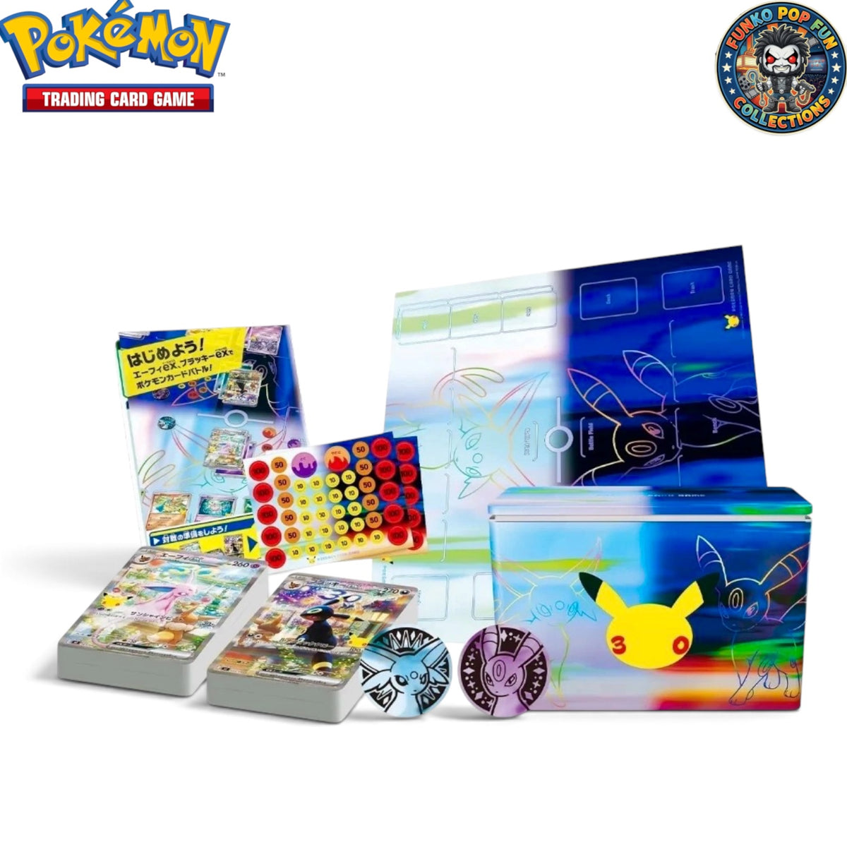 Pokemon Limited Edition Japanese 30th Celebration Premium Deck Set with Espeon Umbreon Card, New & Sealed.