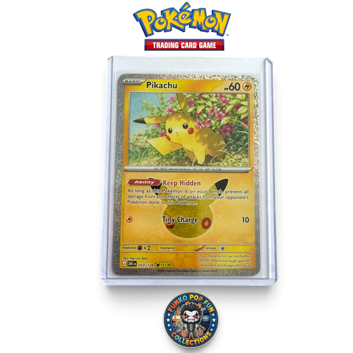 Pikachu 033/128 Holo Pikachu Rare ME: 30th Celebration Pokemon Single Card Mint.