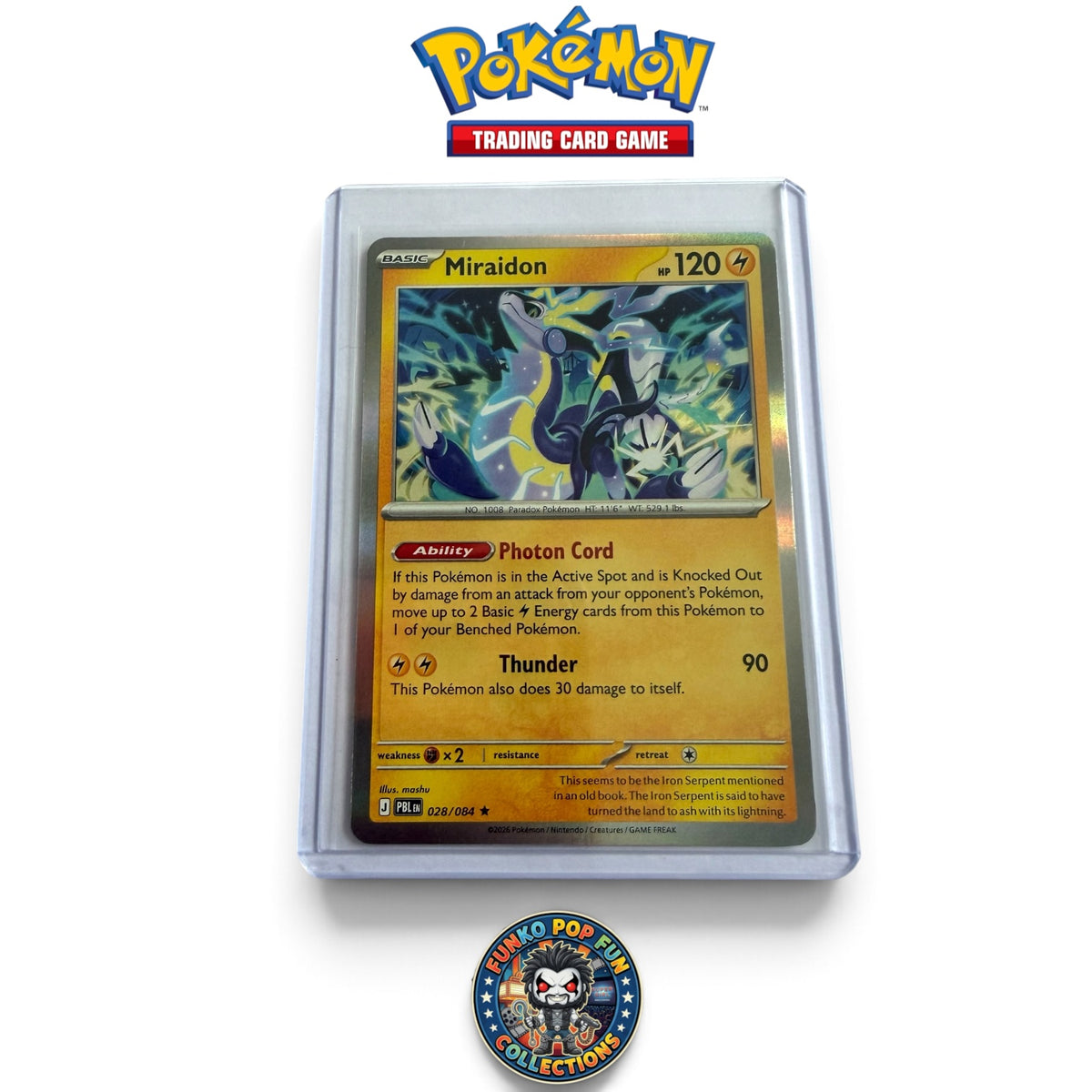 Miraidon 028/084 Rare Pitch Black Pokemon Reverse Holo Near Mint Single Card.