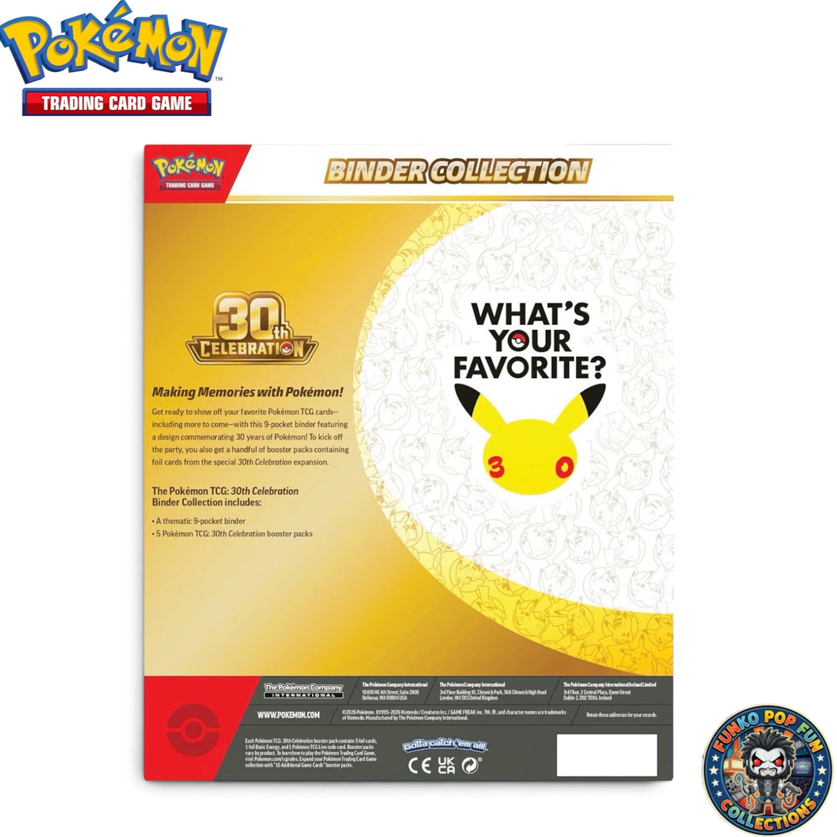 Pokemon TCG 30th Celebration Anniversary Binder Collection + 5 Booster Packs Brand New Sealed.