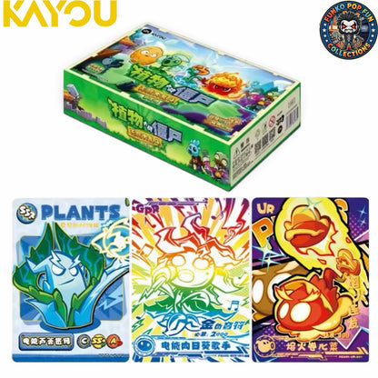 Funko Pop Fun Collections Plants vs. Zombies Kayou trading card booster box with three vibrant holographic game cards.