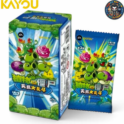 Funko Pop Fun Collections Plants vs. Zombies trading card booster pack and display box with vibrant character artwork.